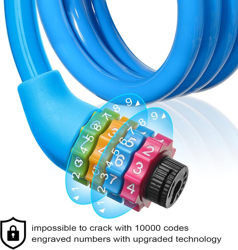Ainiv Bike Lock, 25 inch Bike Lock Cable, Portable Anti Theft 4 Digits Codes Cable Locks, Resettable Combinations Coiling Bicycle Lock for Bike, Motorbike, Scooter, Skateboard, Gate, Fence (Blue) - Image 3